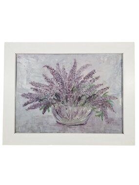 Purple Floral Painting Original Acrylic Still Life Artwork Framed
